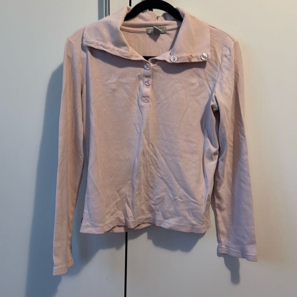 Banana republic pink collared long sleeve t-shirt with buttons women’s size medi